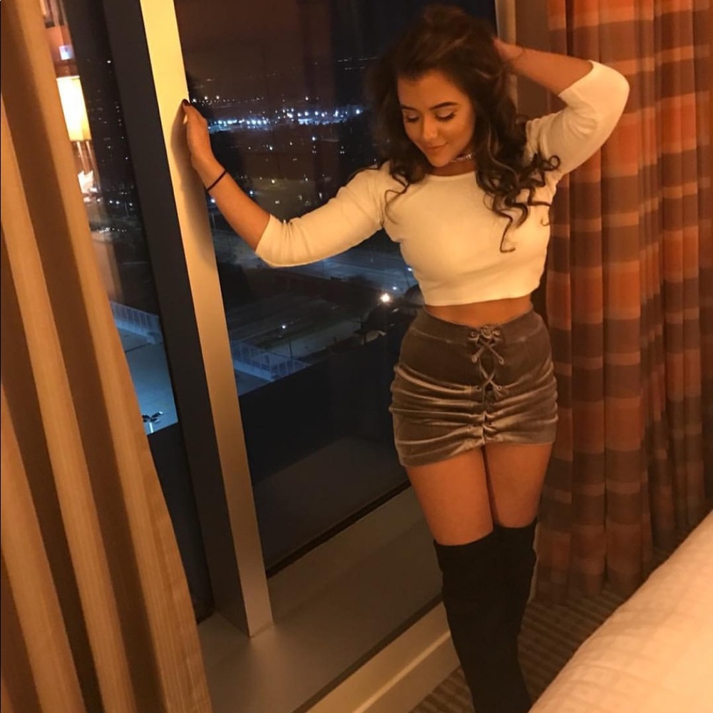 Cute velvet mini skirt
